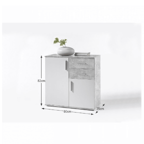 Comoda POPPY 4, 2 sertare si 2 usi, alb/beton, 80x82x35 cm.