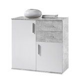 Comoda POPPY 4, 2 sertare si 2 usi, alb/beton, 80x82x35 cm.