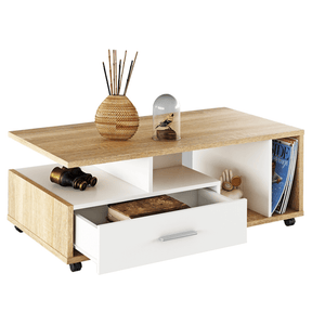 Masuta de cafea DECHEN cu sertar, stejar/alb, 112x42x58 cm.