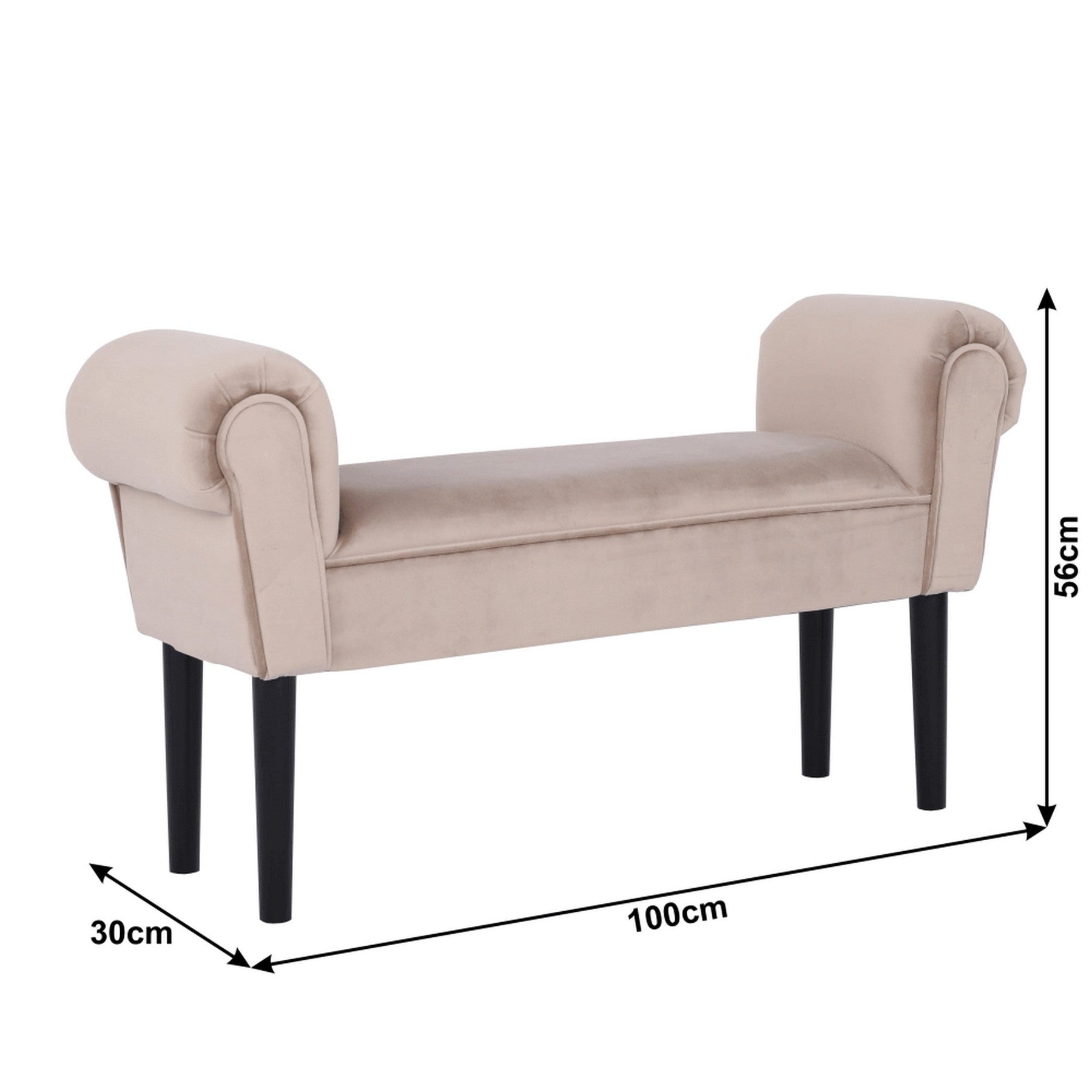 Bancuta BURDA, stofa catifelata/lemn, bej/negru, 100x30x56 cm