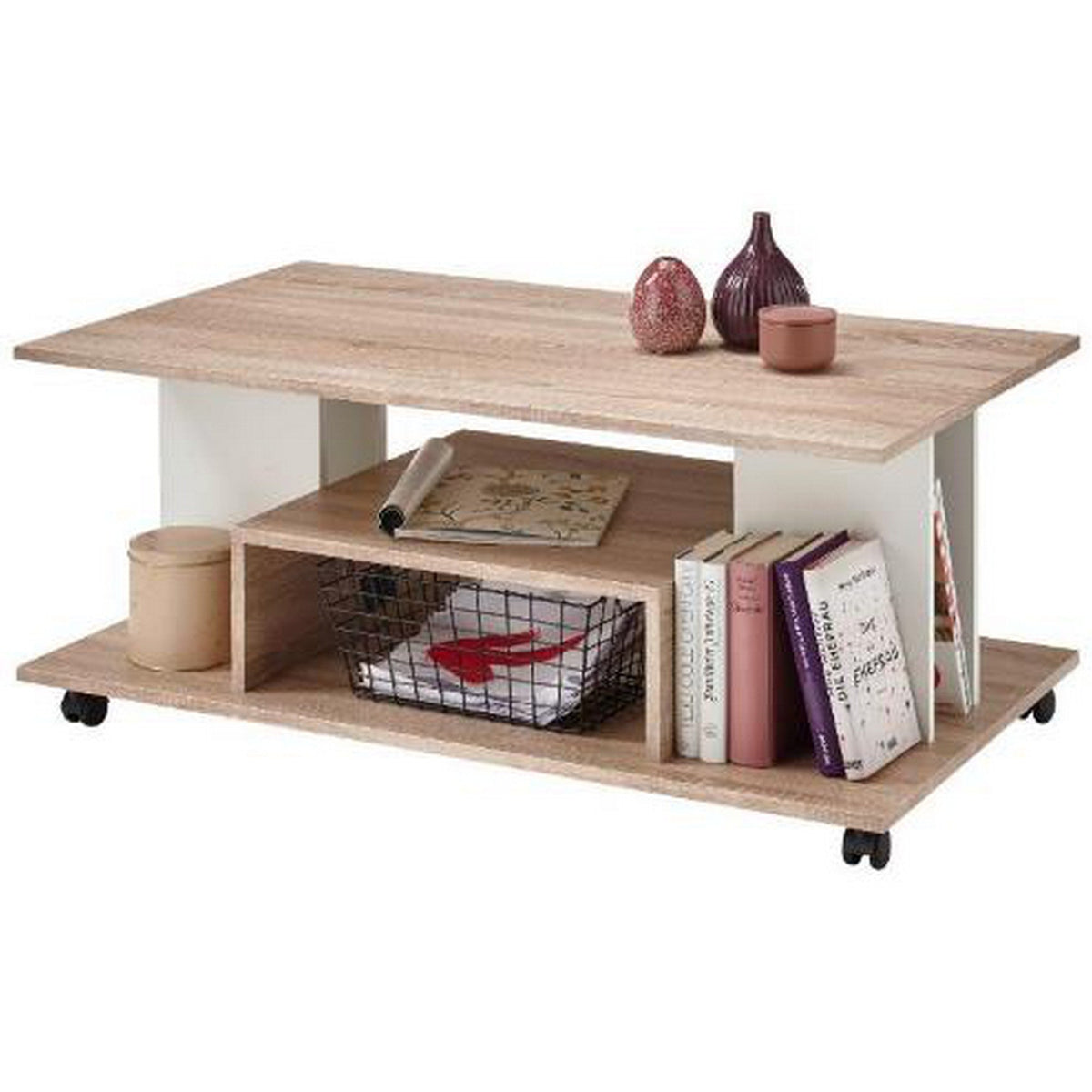 Masuta multifunctionala LEVKE 2, sonoma/alb, 108x60x44 cm