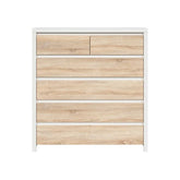 Comoda cu 6 sertare alb mat/stejar sonoma KASPIAN, KOM6S, 104,5X40.5X112 CM