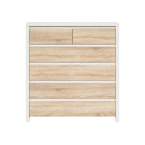 Comoda cu 6 sertare alb mat/stejar sonoma KASPIAN, KOM6S, 104,5X40.5X112 CM