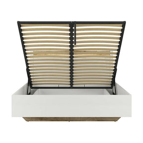 Pat Alameda alb 160x200 cm, cu somiera rabatabila, spatiu pentru depozitare si iluminare led