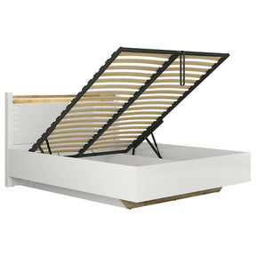 Pat Alameda alb 160x200 cm, cu somiera rabatabila, spatiu pentru depozitare si iluminare led