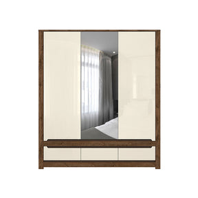 Dulap pentru haine Ruso cu oglinda, stejar april/luciu perlat, 178,5x60,5x204,5 cm