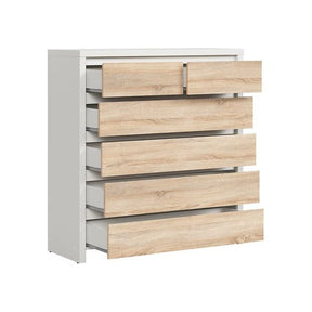 Comoda cu 6 sertare alb mat/stejar sonoma KASPIAN, KOM6S, 104,5X40.5X112 CM