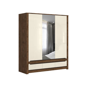 Dulap pentru haine Ruso cu oglinda, stejar april/luciu perlat, 178,5x60,5x204,5 cm