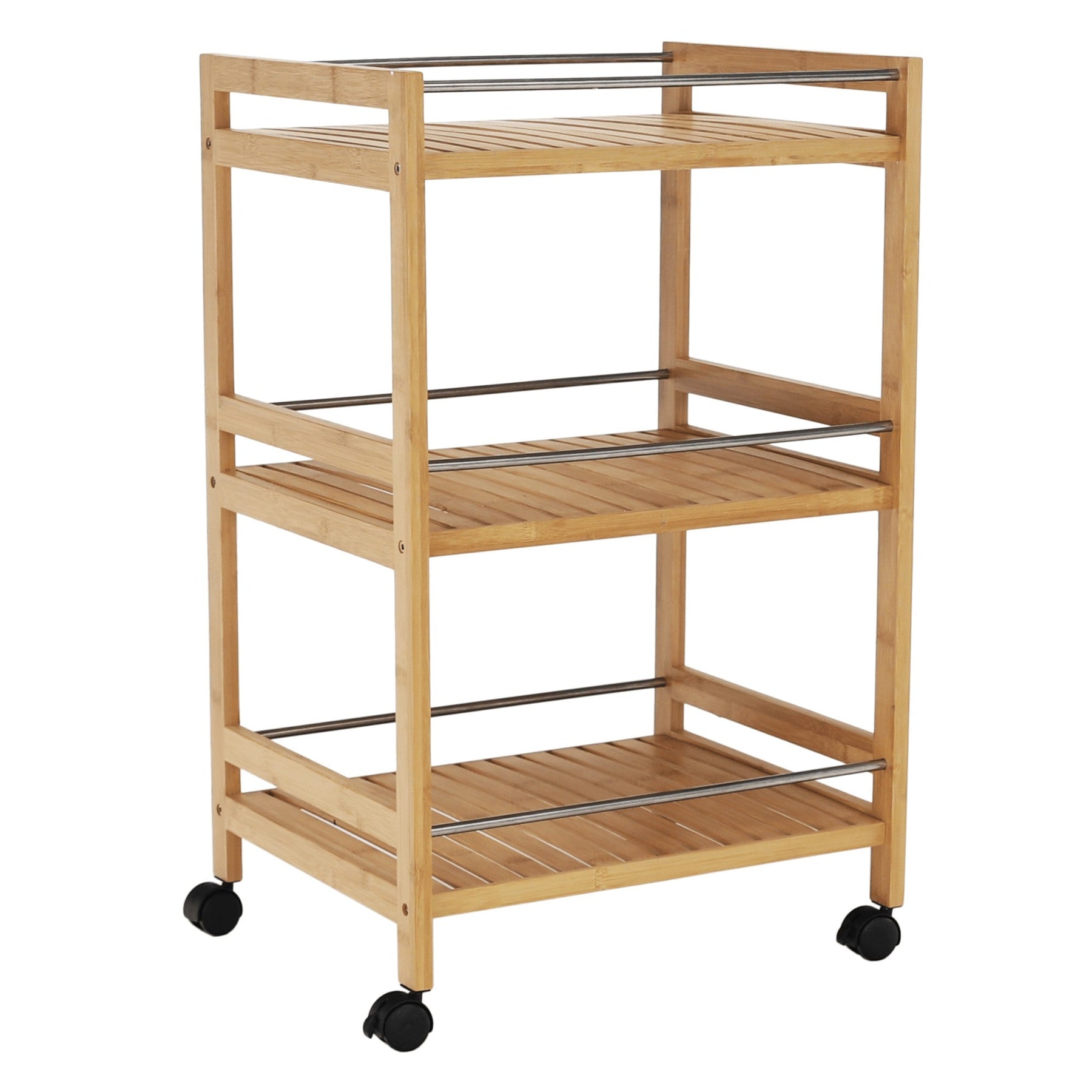 Carucior de servire NASHY, bambus / oţel inoxidabil, 47x38x76 cm