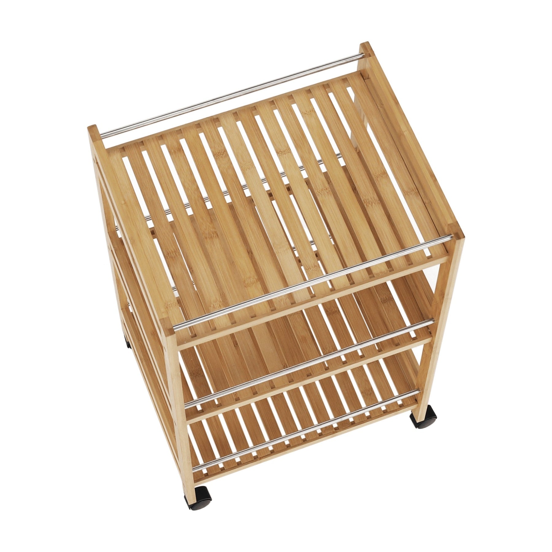 Carucior de servire NASHY, bambus / oţel inoxidabil, 47x38x76 cm