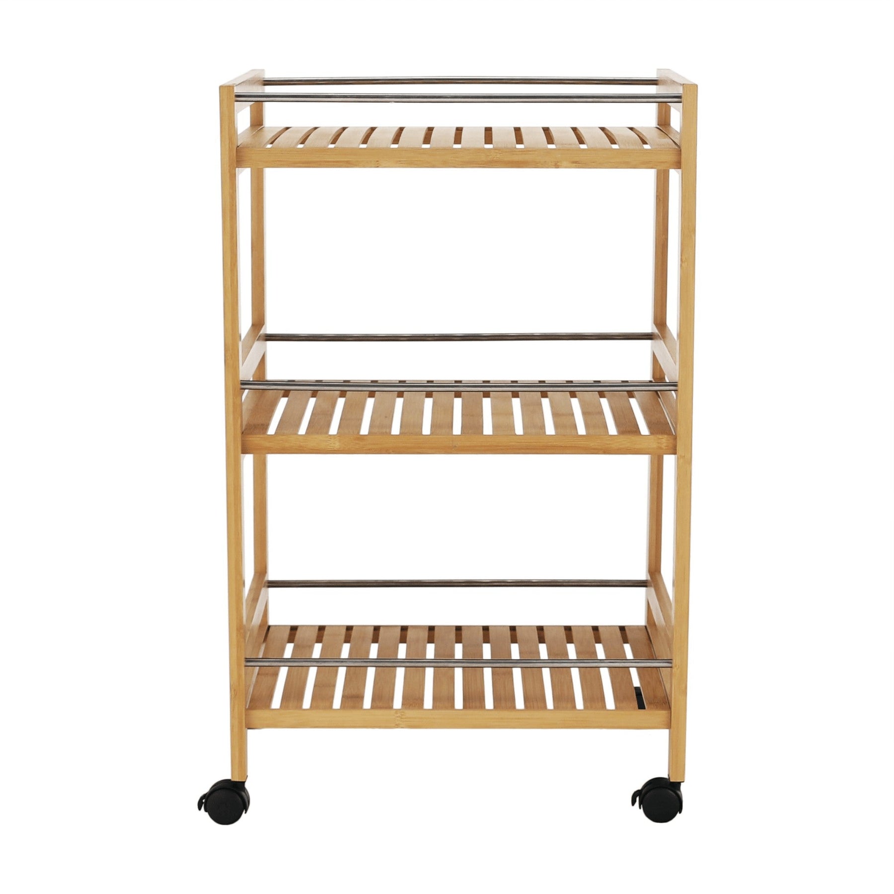 Carucior de servire NASHY, bambus / oţel inoxidabil, 47x38x76 cm