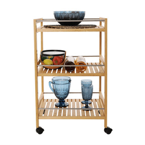 Carucior de servire NASHY, bambus / oţel inoxidabil, 47x38x76 cm