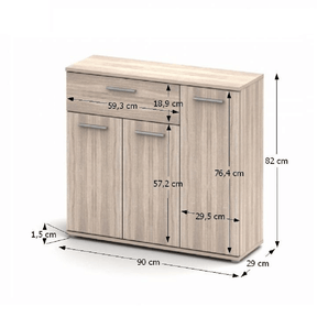 Comoda NOKO-SINGA 34, un sertar si 3 usi, sonoma, 90x29x82 cm.