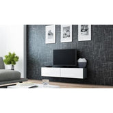 Comoda TV cu 2 usi suspendata Vigo, gri/alb lucios, 140x40x30 cm