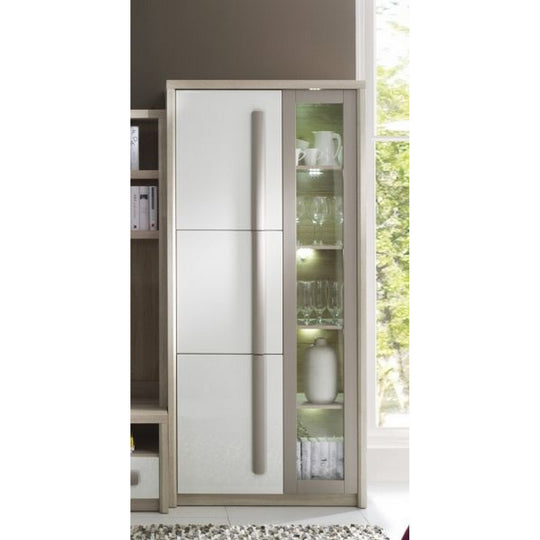 Vitrina ROMA 2, stejar/alb/gri, PAL/sticla, 90X43X194 CM