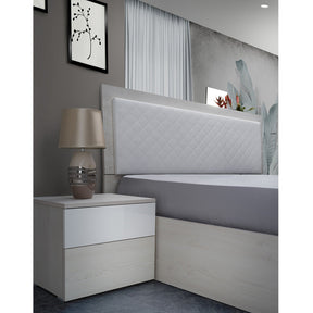 Set dormitor SEFURA, ulm/alb, pat 160x200 cm cu somiera fixa, dulap cu 6 usi, 2 noptiere, comoda
