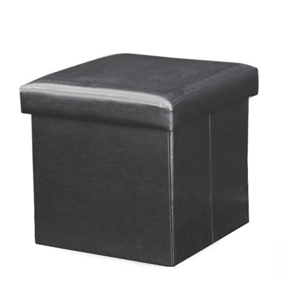 Taburet pliabil TELA NEW tapitat cu piele ecologica neagra, 40x40x37 cm