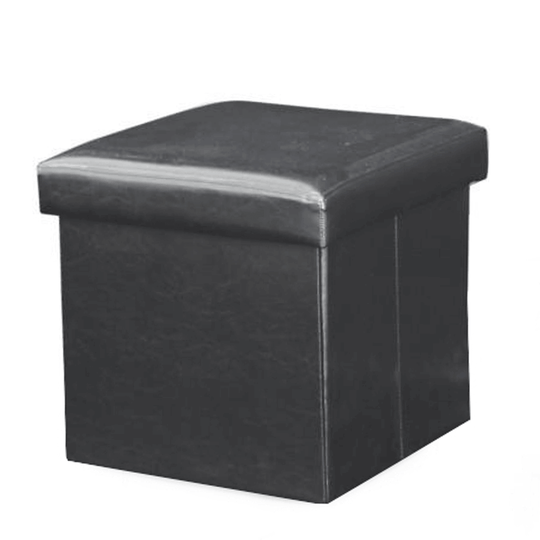 Taburet pliabil TELA NEW tapitat cu piele ecologica neagra, 40x40x37 cm