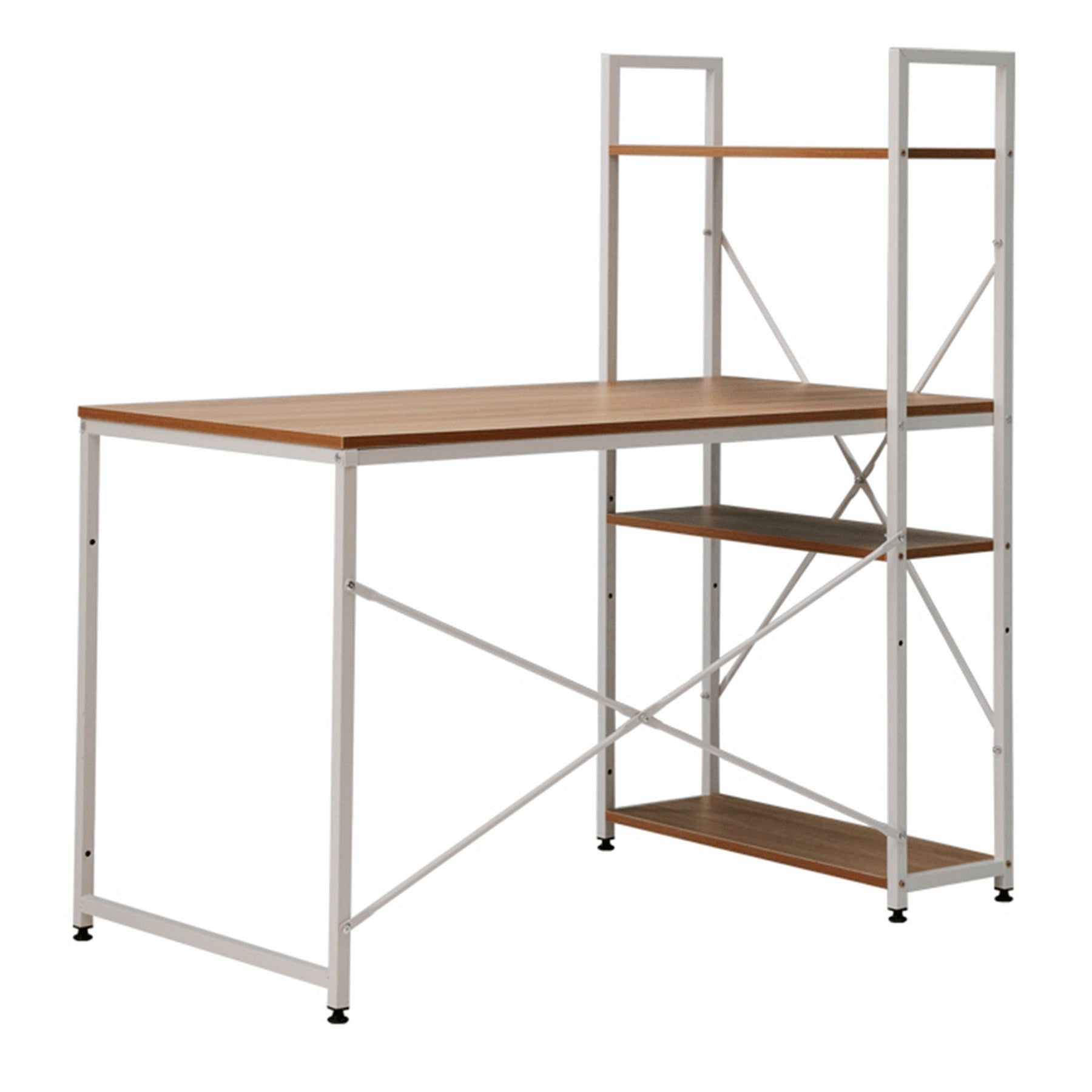 Masa birou VEINA, cu rafturi, PAL laminat, stejar/alb, 120x60x72/122 cm