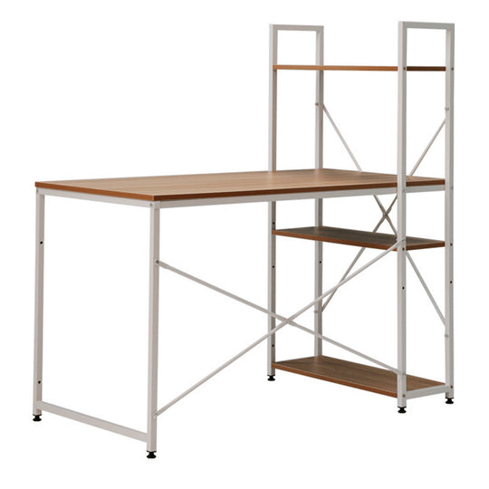 Masa birou VEINA, cu rafturi, PAL laminat, stejar/alb, 120x60x72/122 cm