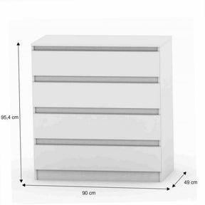 Comoda cu sertare HANY NEW 004, PAL laminat, alba, 4 spatii depozitare, 90x49x95,4 cm