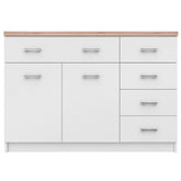 Comoda TOP MIX, cu 2 usi si 5 sertare, alb/stejar sonoma, 120x33x85 cm