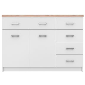 Comoda TOP MIX, cu 2 usi si 5 sertare, alb/stejar sonoma, 120x33x85 cm