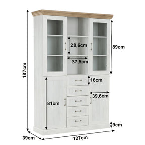 Vitrina living ROYAL W2D, PAL melaminat, pin nordic/stejar salbatic, 127x39x187 cm